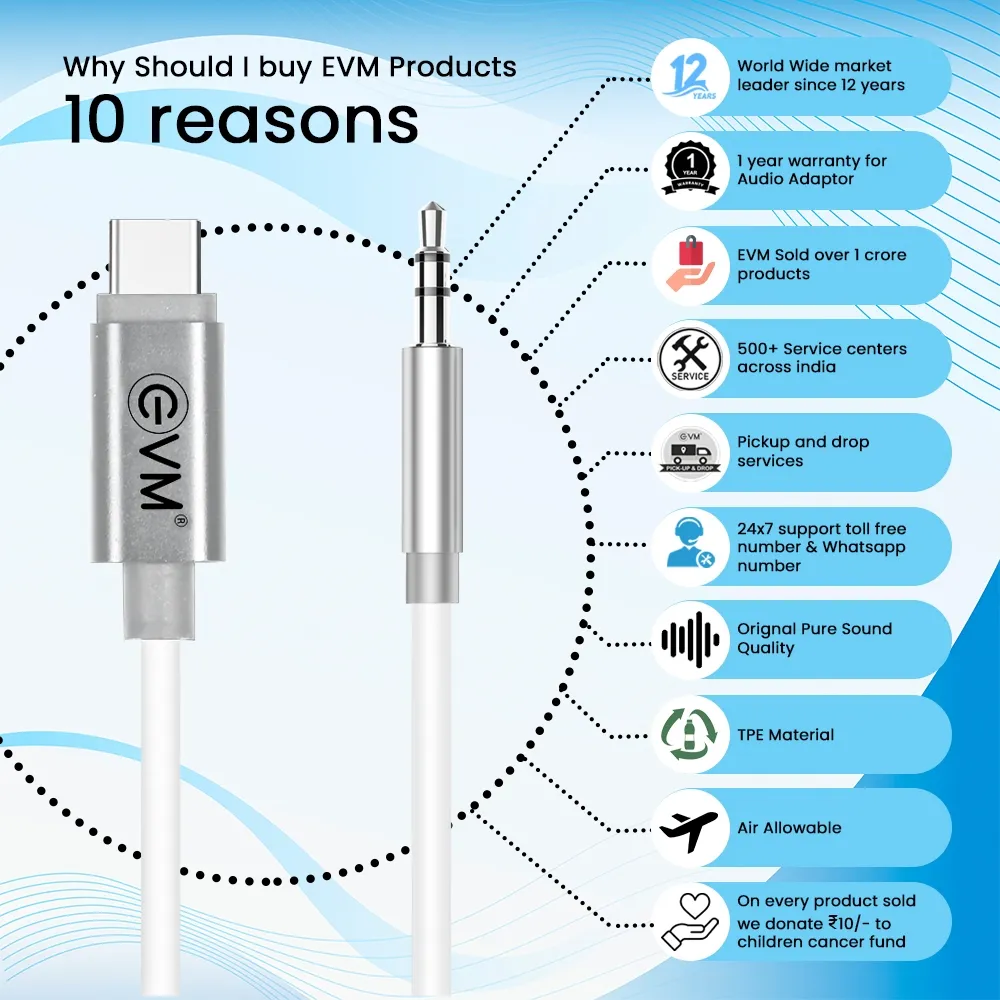 EVM Type-C to 3.5mm Aux Cable Silver view 2